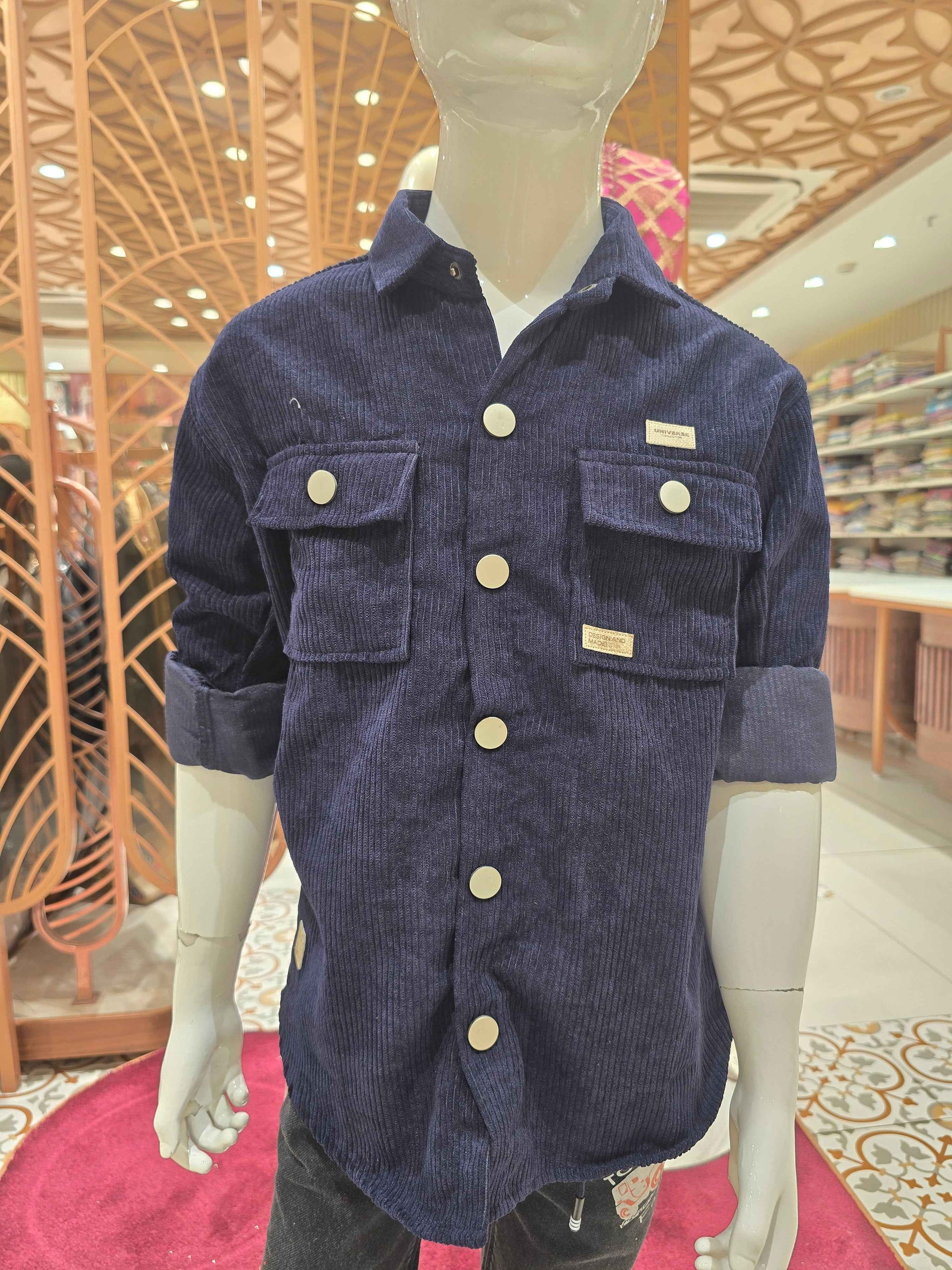 Boys Navy Blue Corduroy Shirt