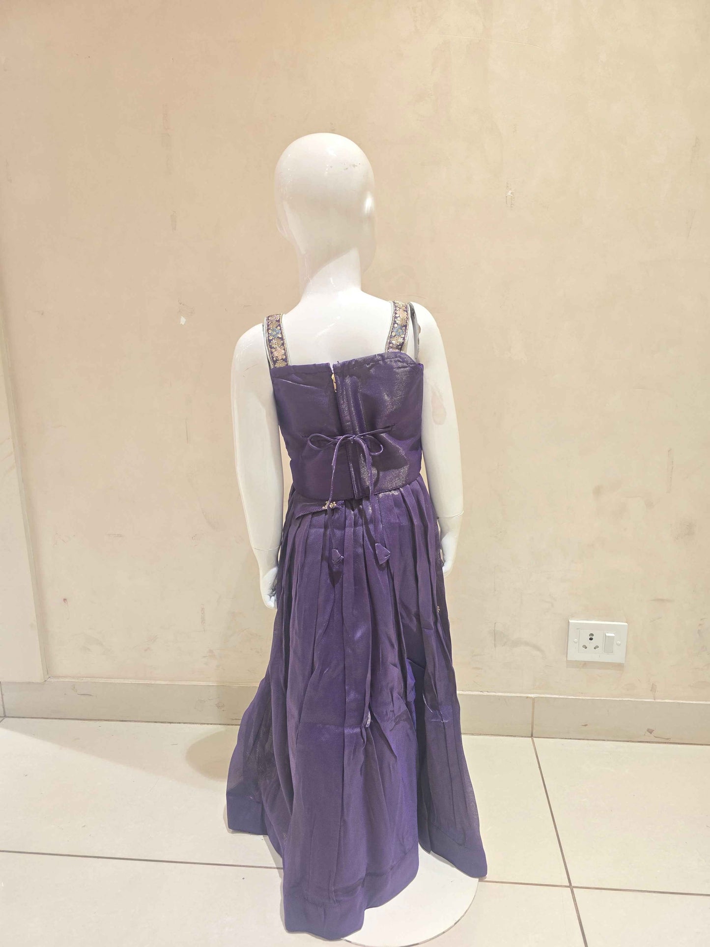 Purple Shimmer Ghagra Choli Speghetti Sleeves for Girls