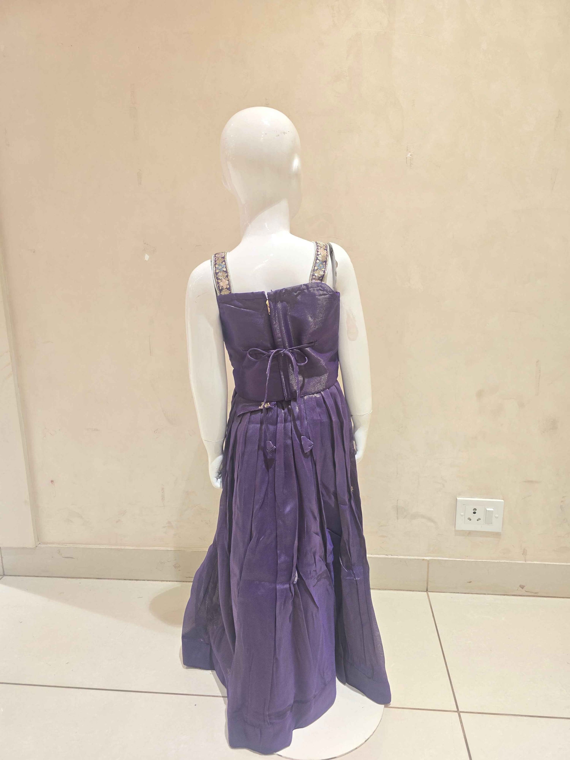 Purple Shimmer Ghagra Choli Speghetti Sleeves for Girls