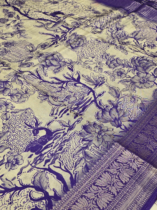 Kalamkaari Crepe Silk Saree with Artistic Border & Festive Elegance