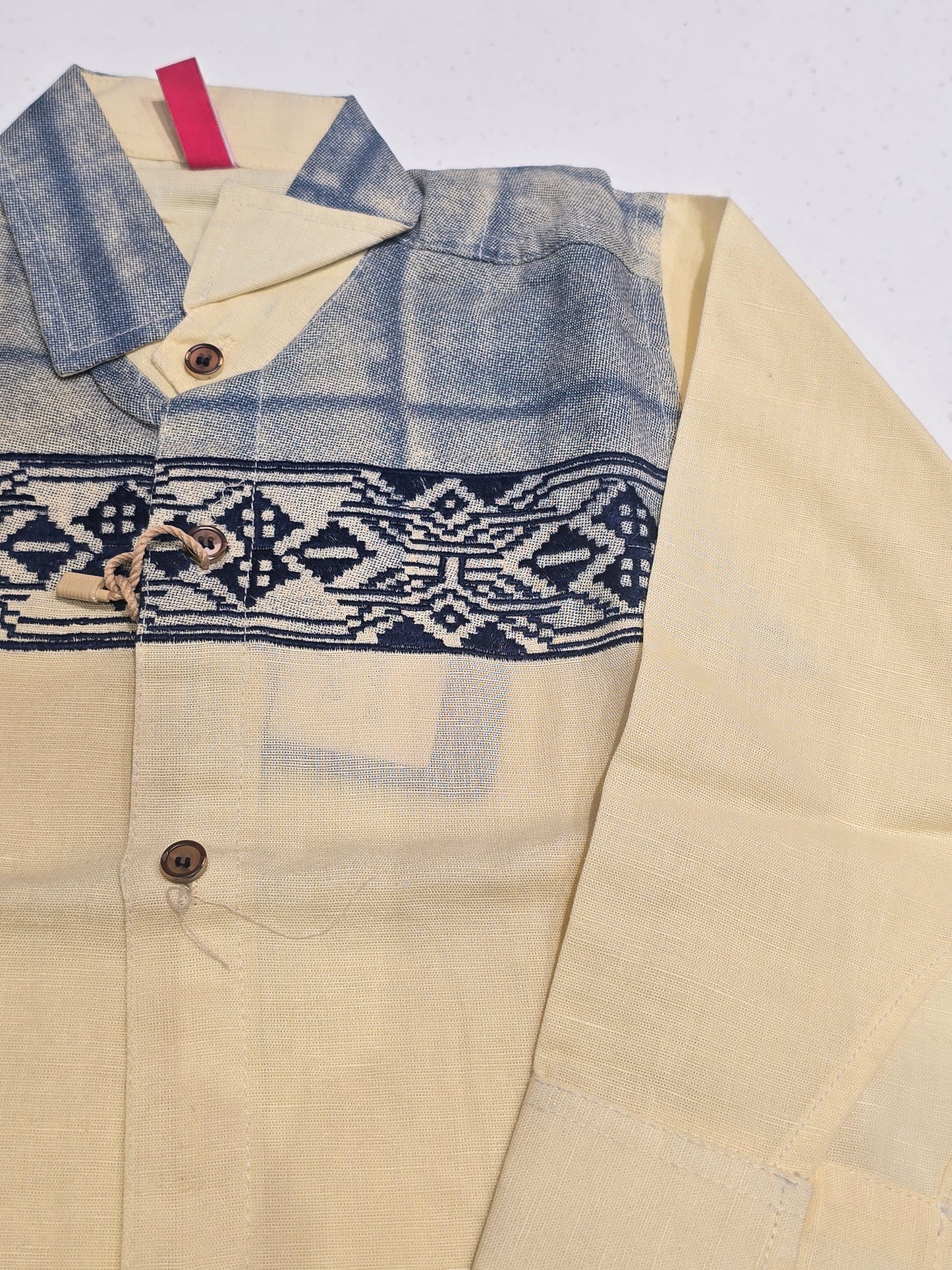 Lenin cotton material cream color shirt for boy with colar neck