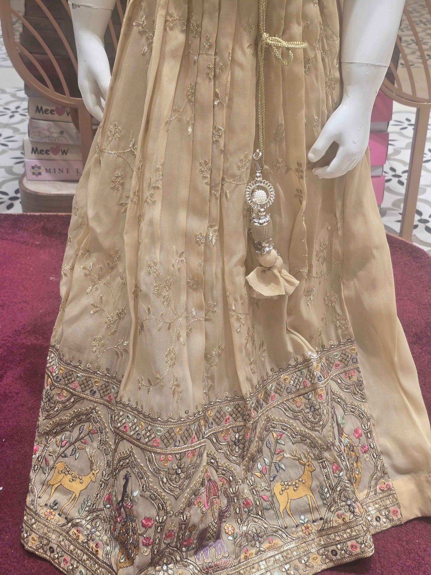 Chinon material ghagra choli for girl with zari embroidery and ladkans