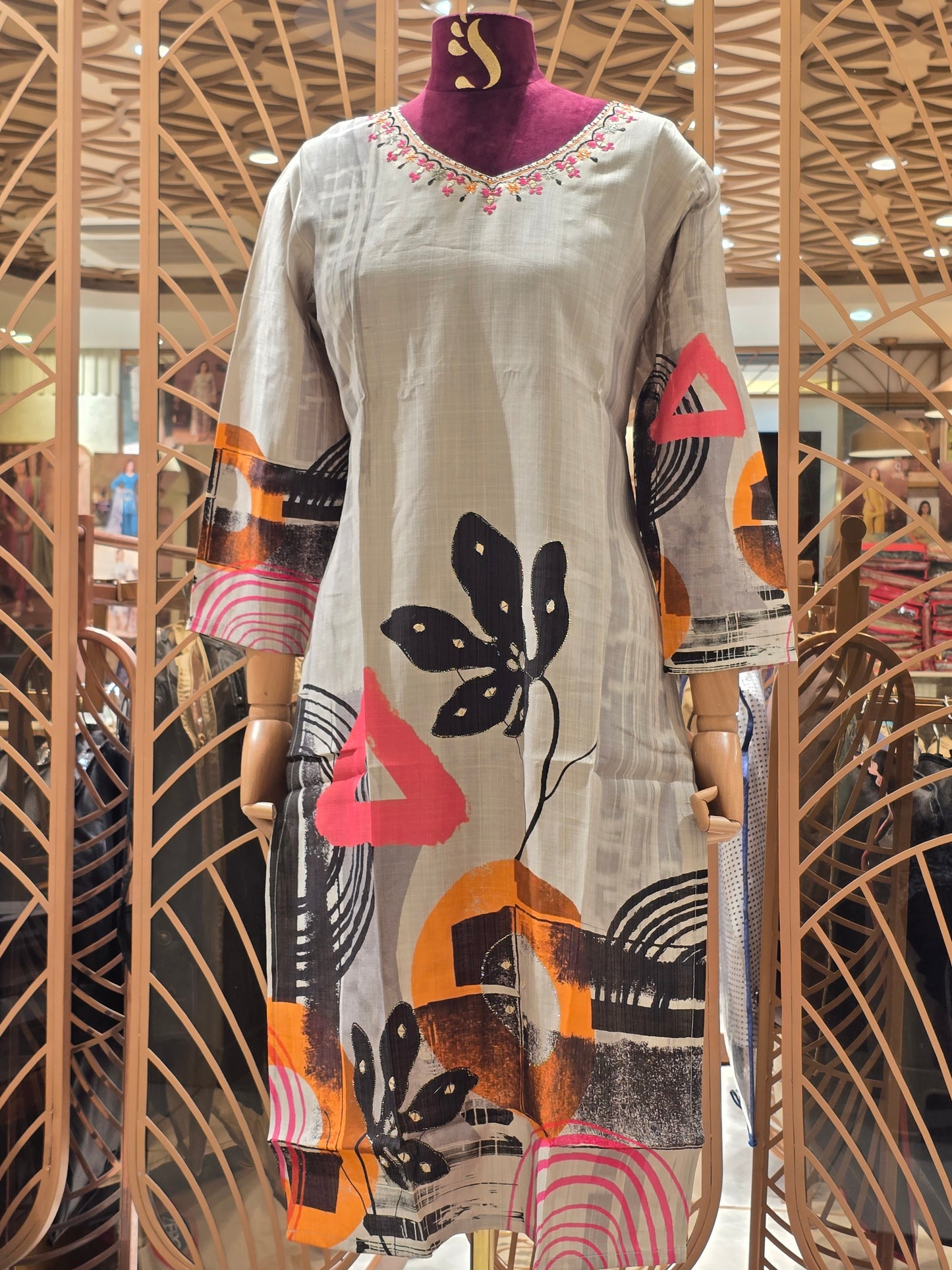 Lenin material multi color kurta Straight cut top withv-neck