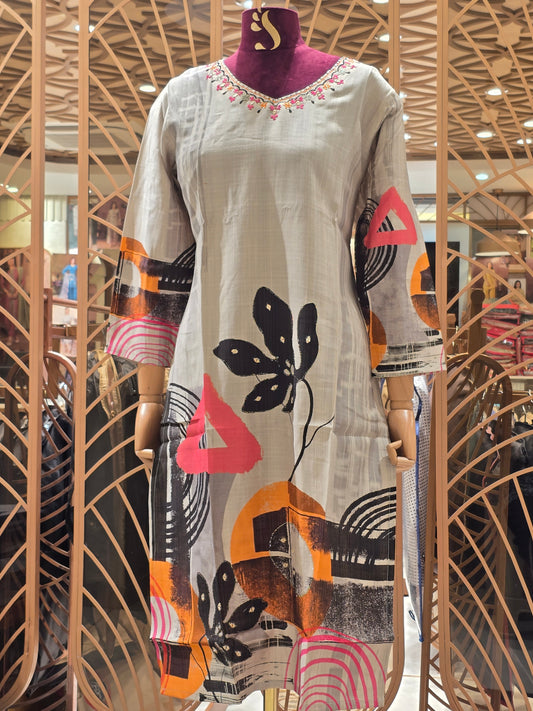 Cream Base Cotton Straight Cut Kurta with Digital Print