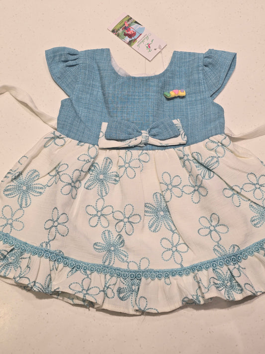 Baby Girls Blue White Cotton Baby Frock