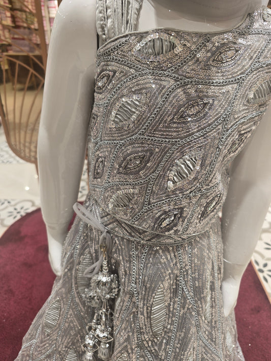 Bridal Netted Ghagra Choli with Sequins Work (3-Piece Set)