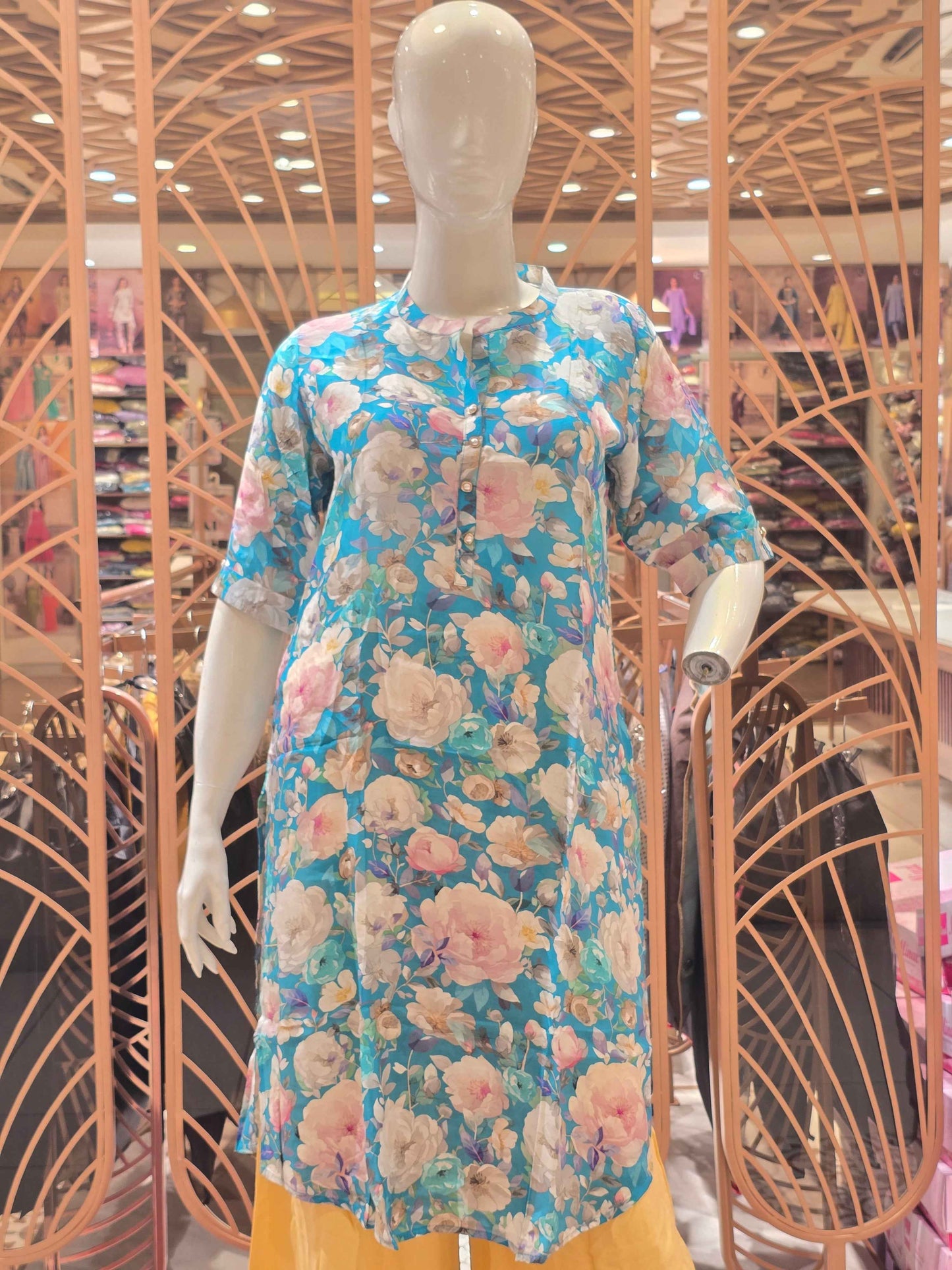 Women Pista Green Satin Printed Kurti