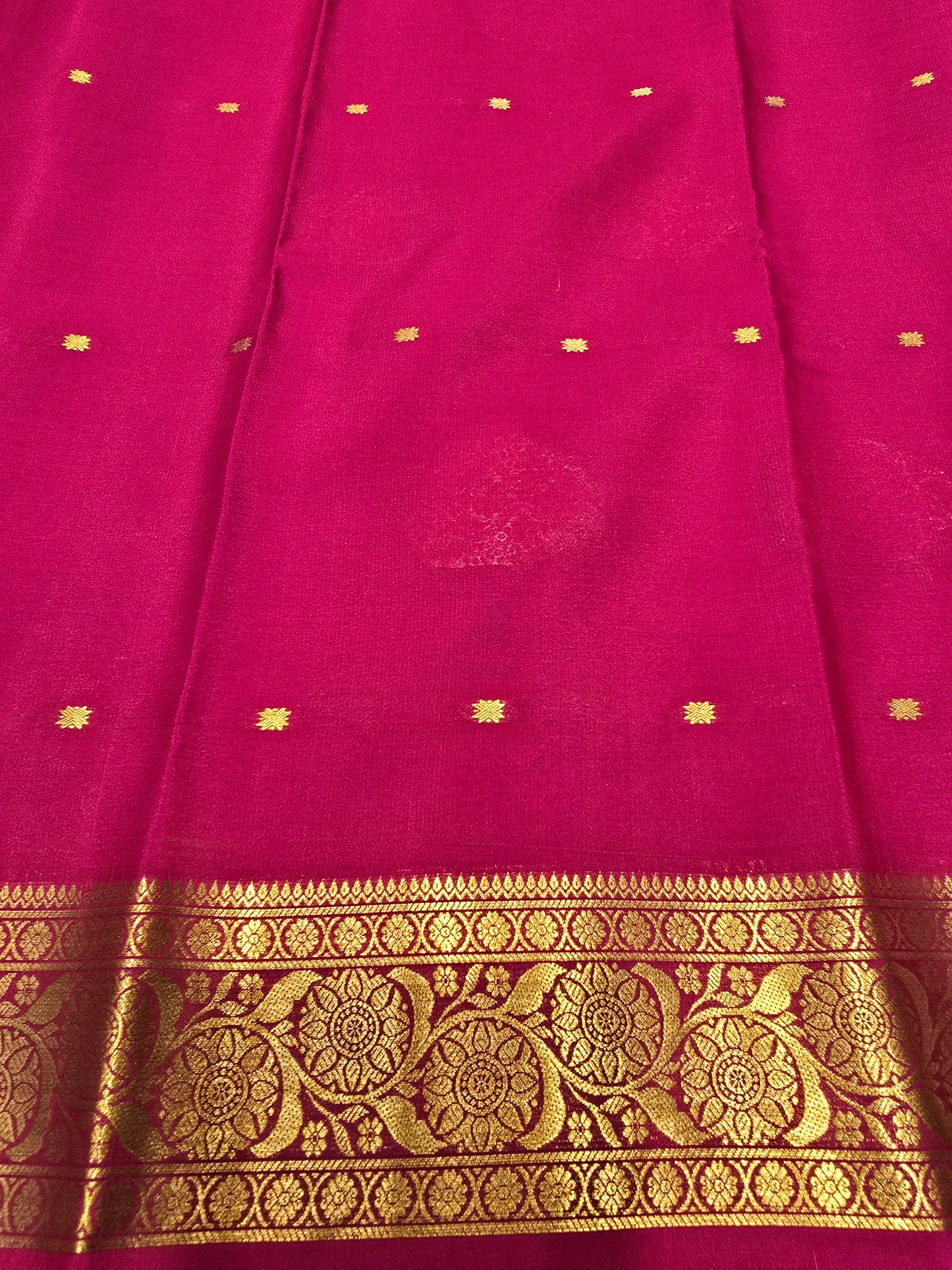 Pure Mysore Crepe Silk Saree with Butta Design and Traditional Zari Border | Lightweight Festive & Wedding Wear Saree