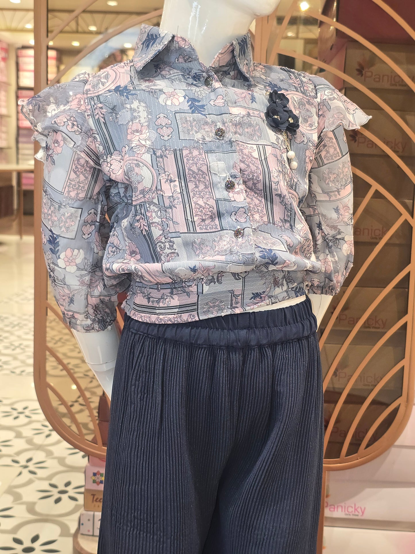 Girls Printed Crepe Palazzo Western Set