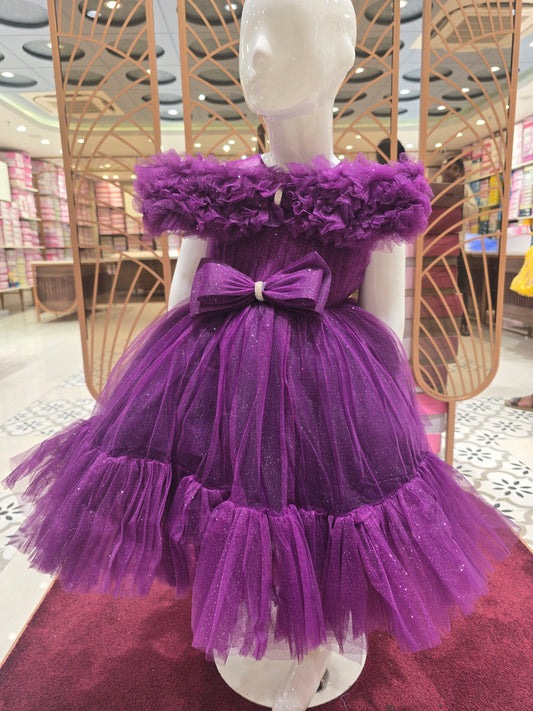 Girl Purple Glitter Knitted Party Short Frock