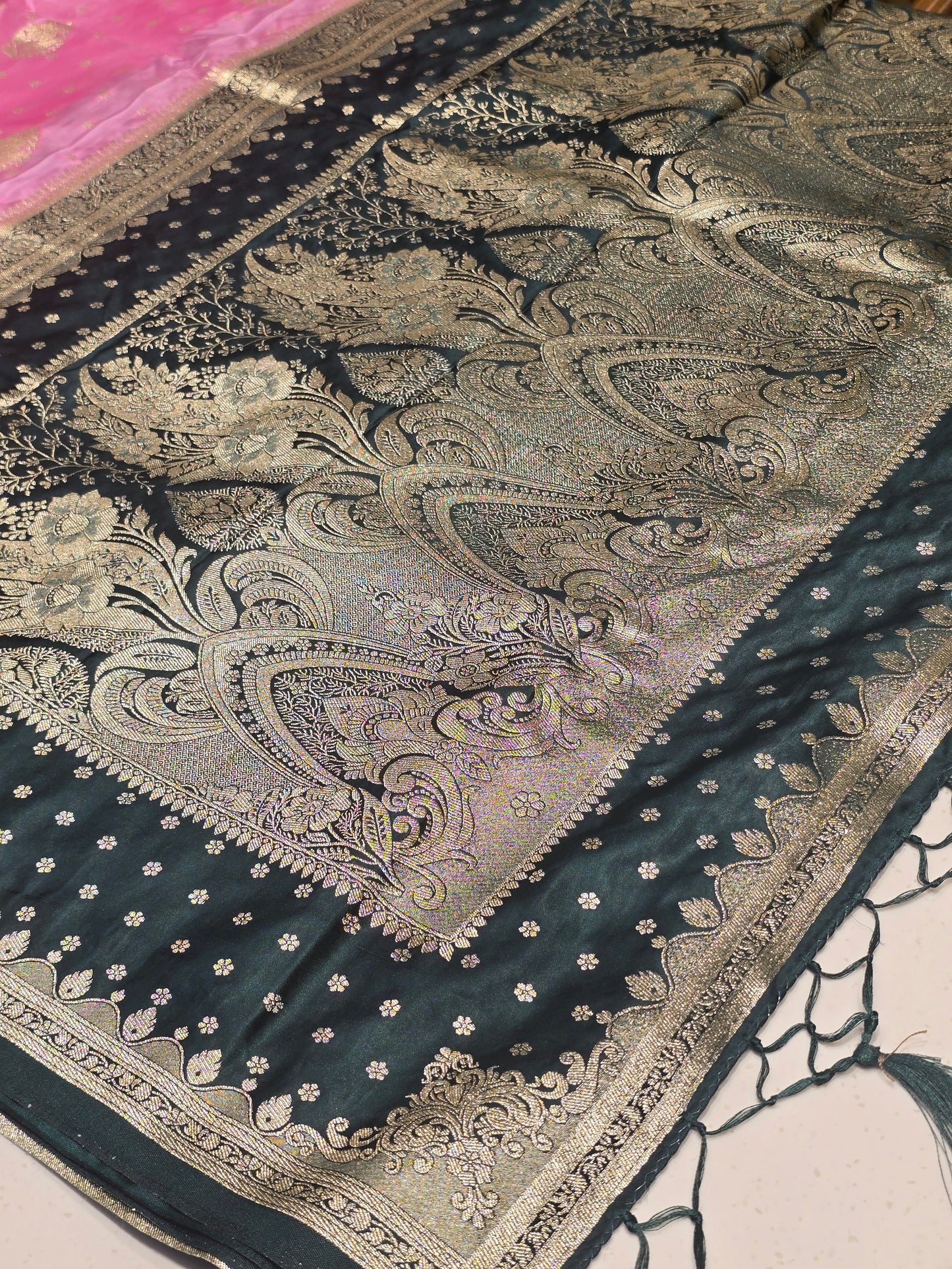 Satin Banarasi Saree with Jari Butta, Rich Pallu & Contrast Blouse | Festive & Traditional Wear