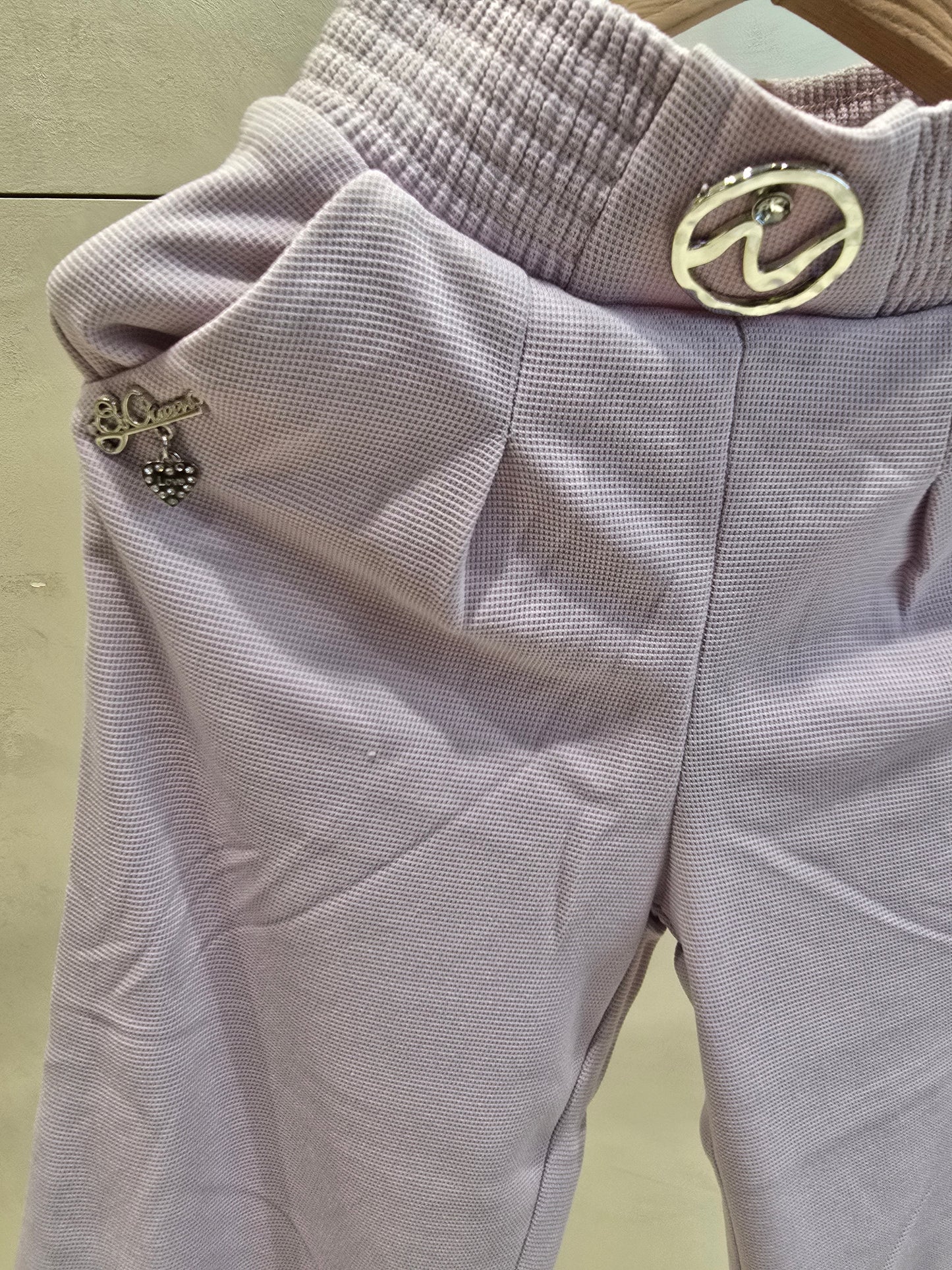 Lavender Colored Stretchable Fleece Fabric Pant with Stylish Belt Design
