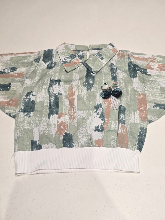 Multi Colour Chiffon Crop Top for Girls with Collar Neck