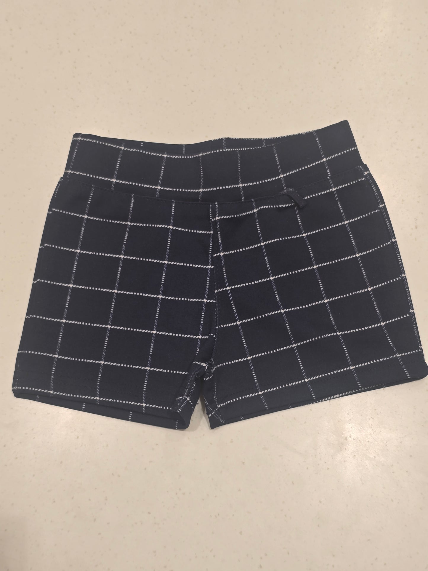 Baby Girls Dark Blue Stretchable Checked Shorts