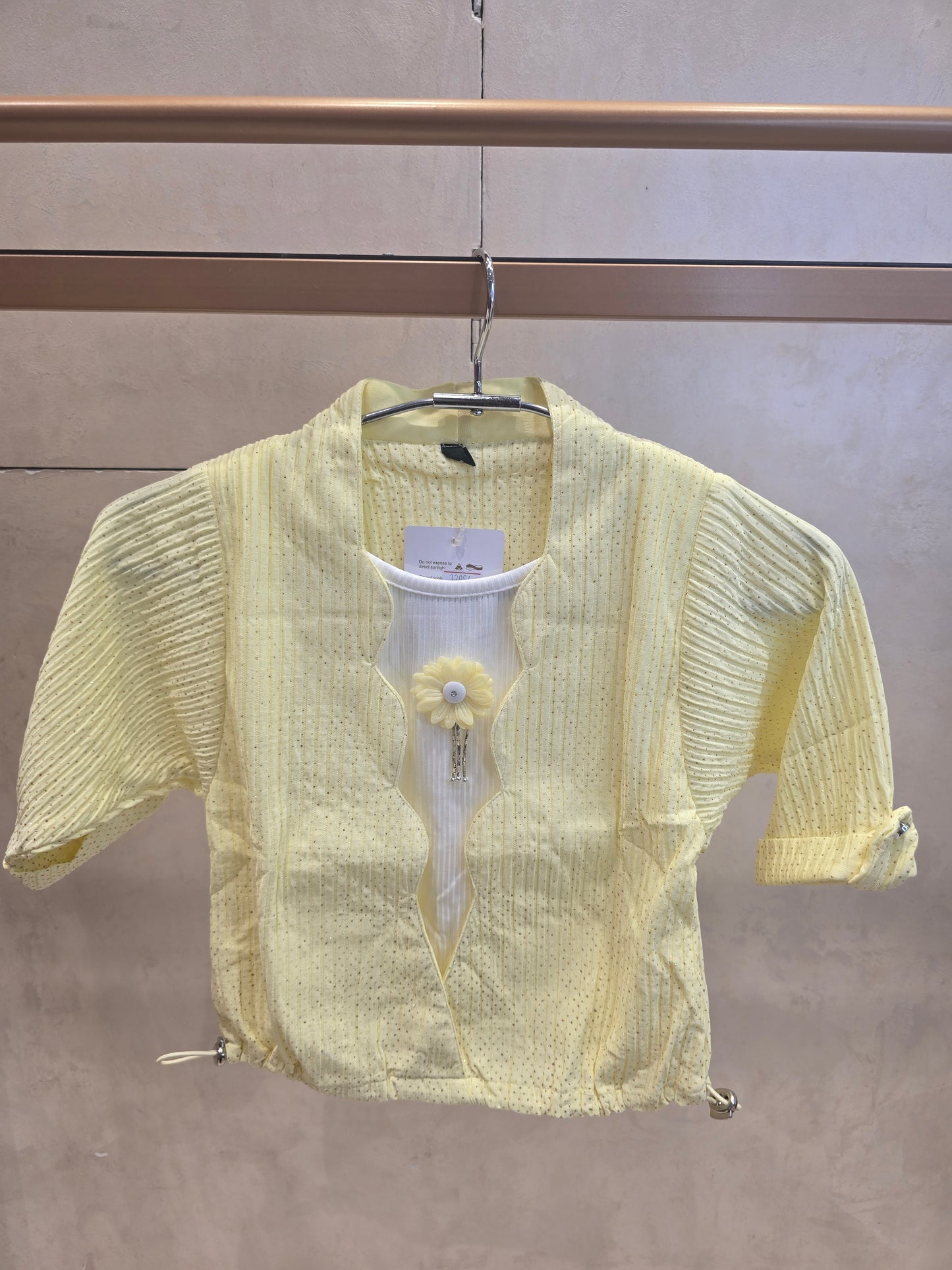 💛 Lemon Yellow Lycra Western Top with Elegant Flower & Attachable Inner T-Shirt