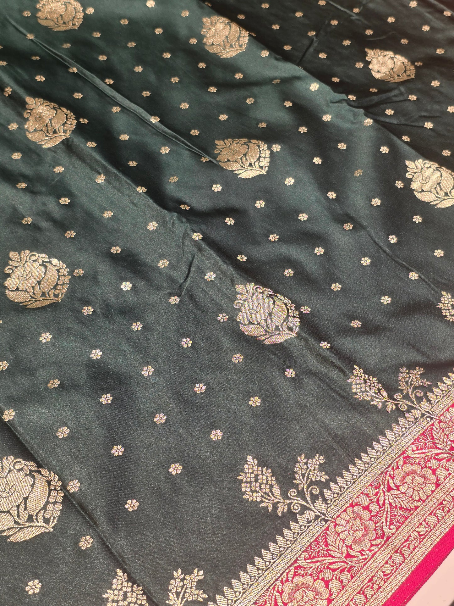 Satin Banarasi Saree with Jari Butta, Rich Pallu & Contrast Blouse | Festive & Traditional Wear