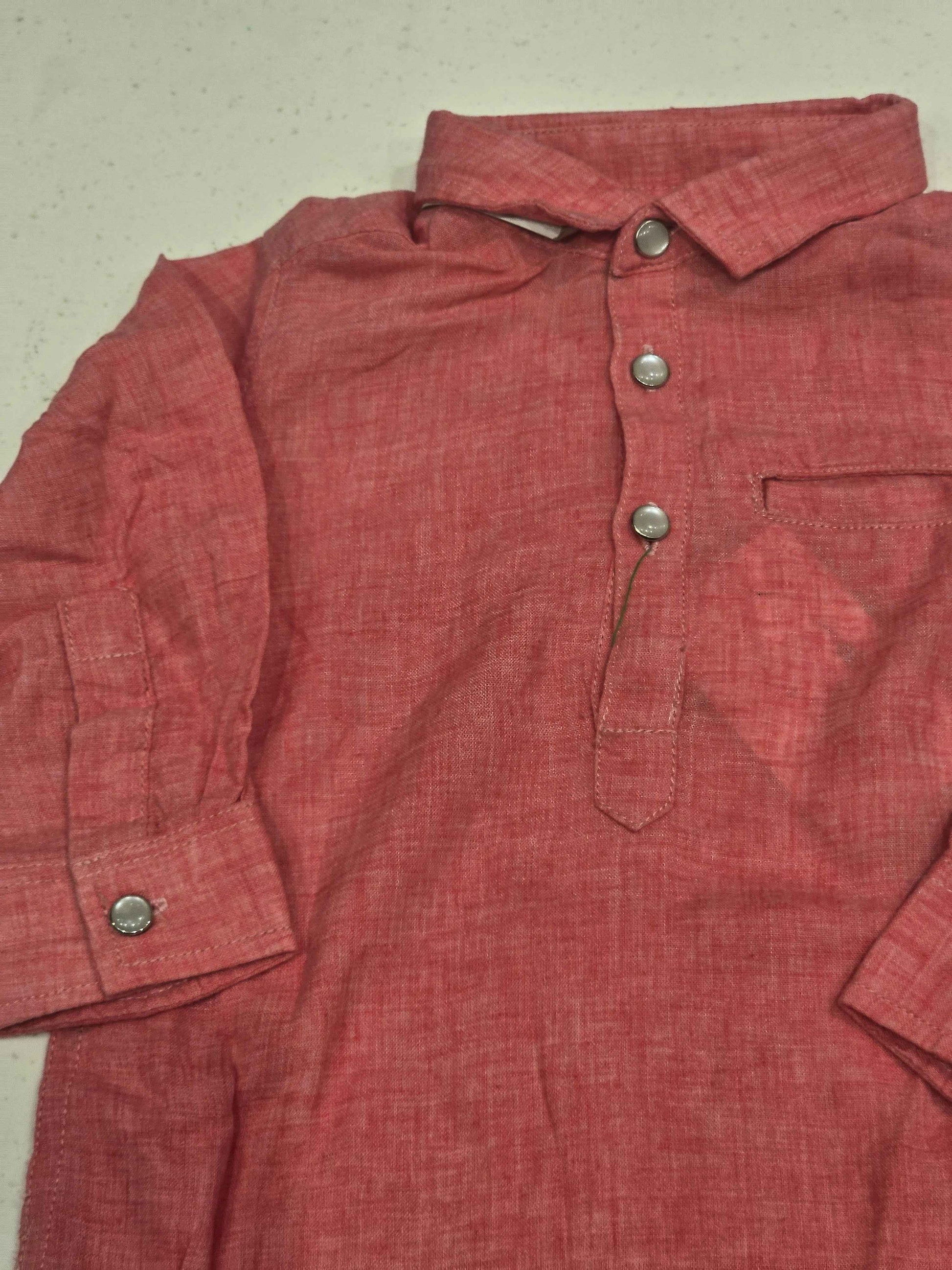 Lenin cotton material rust color kurta for boy wuth colar neck
