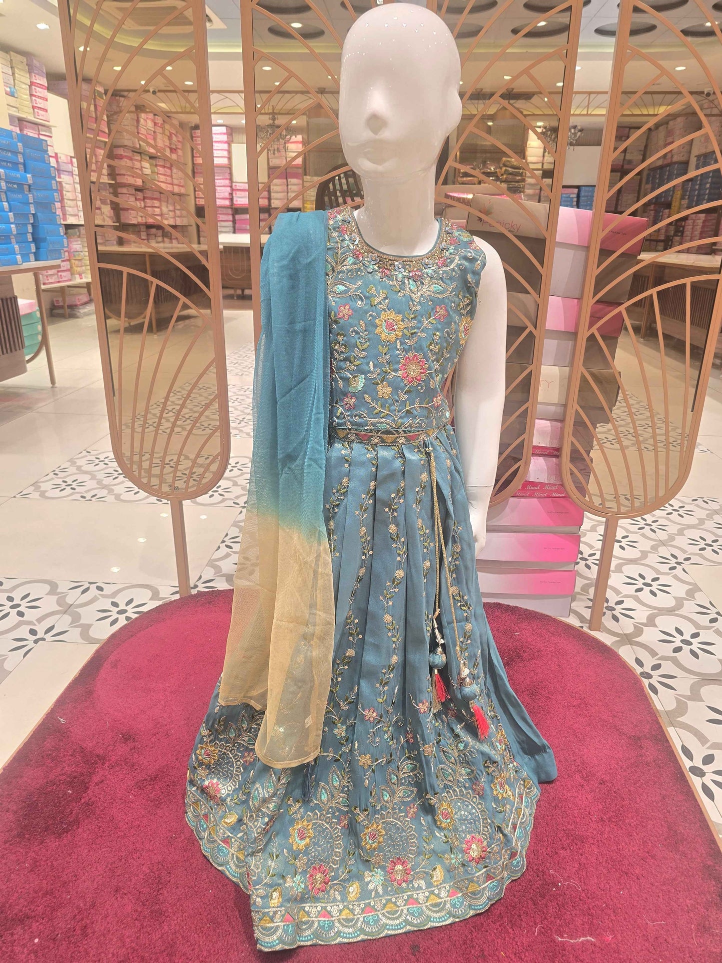 Crepe material blue colour gaghra choli with embroidery work