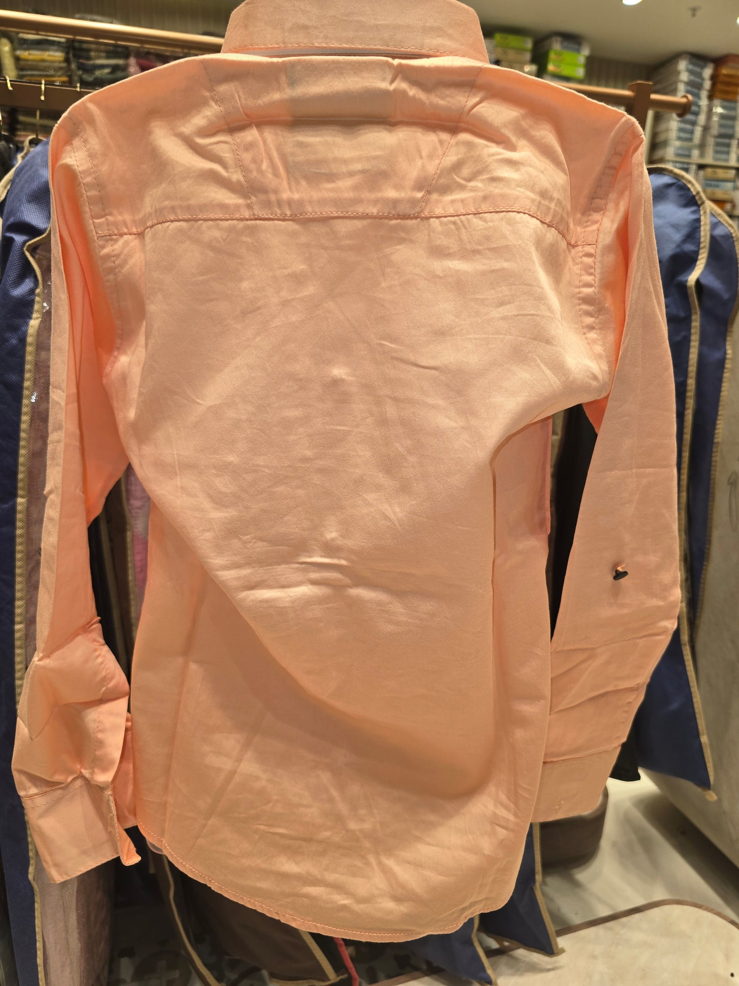 Boys Peach Cotton Shirt with Rubber Print and Foldable Sleeves