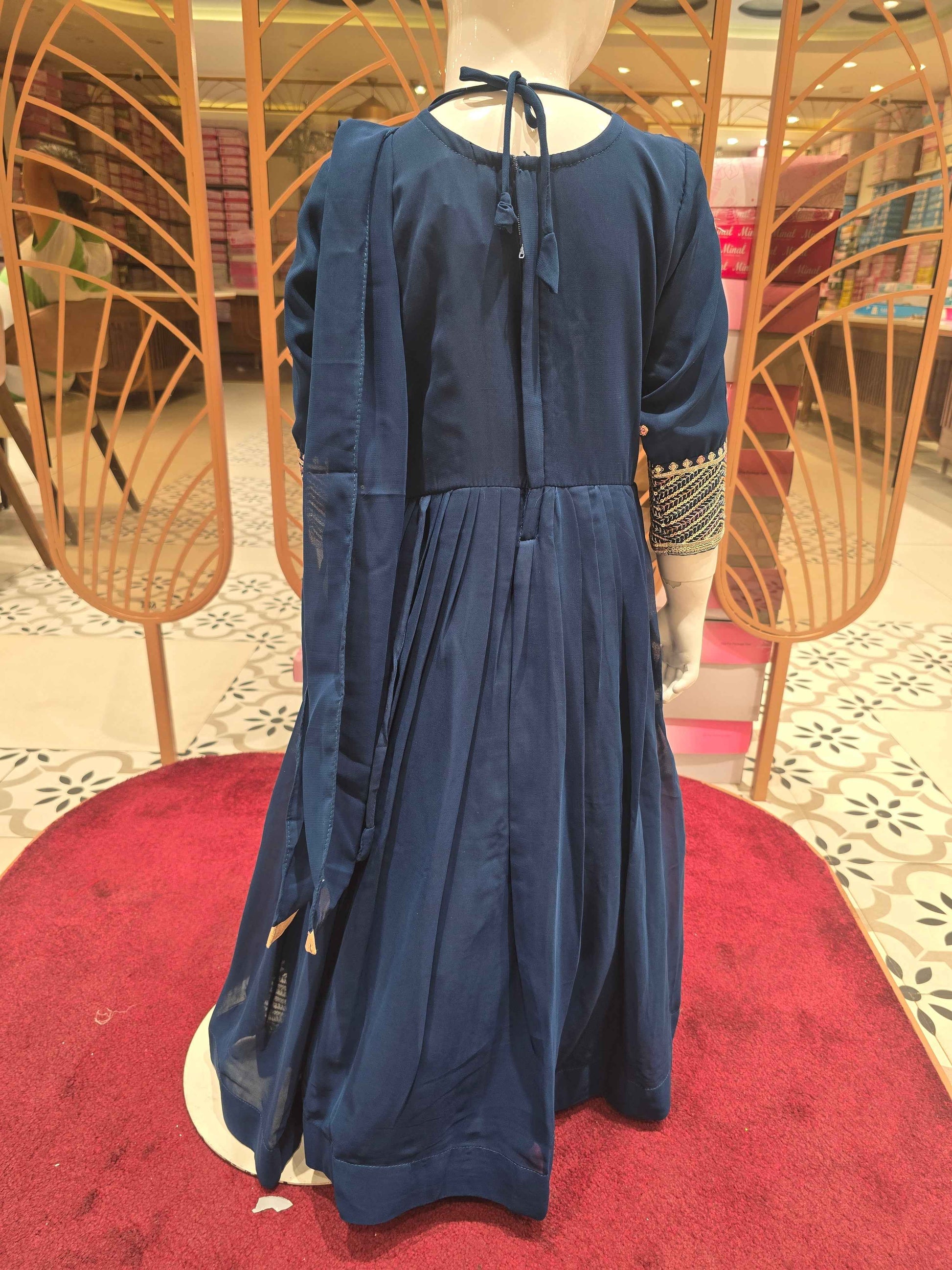 Chiffon material Teel blue color Anarkali kurta with zari embroidery