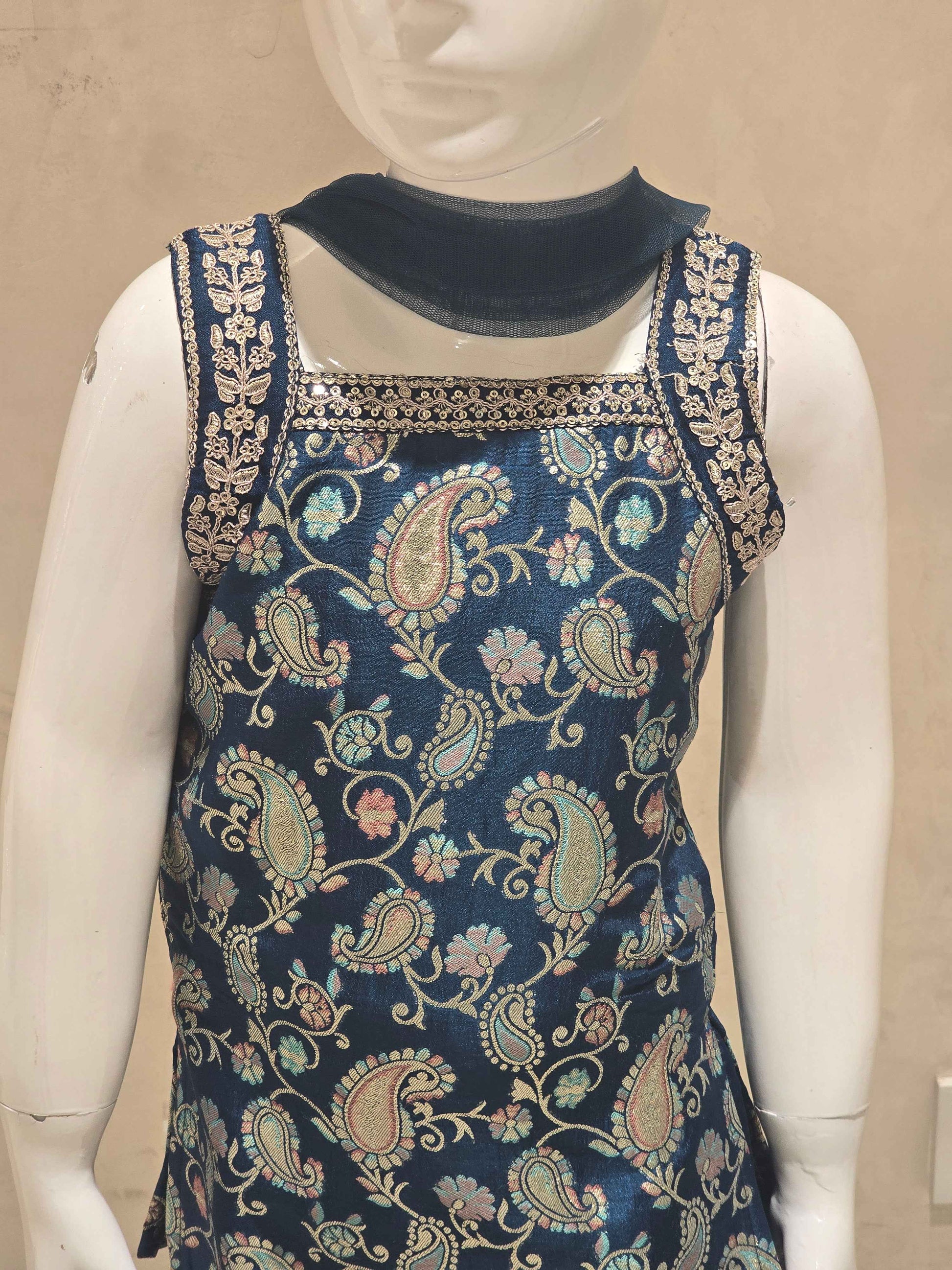 Printed crepe material teel blue colour sharara set for girl