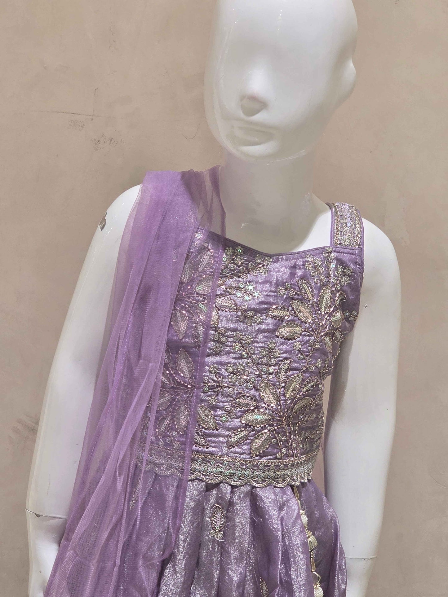 Lavender Organza Ghagra Choli for Girls