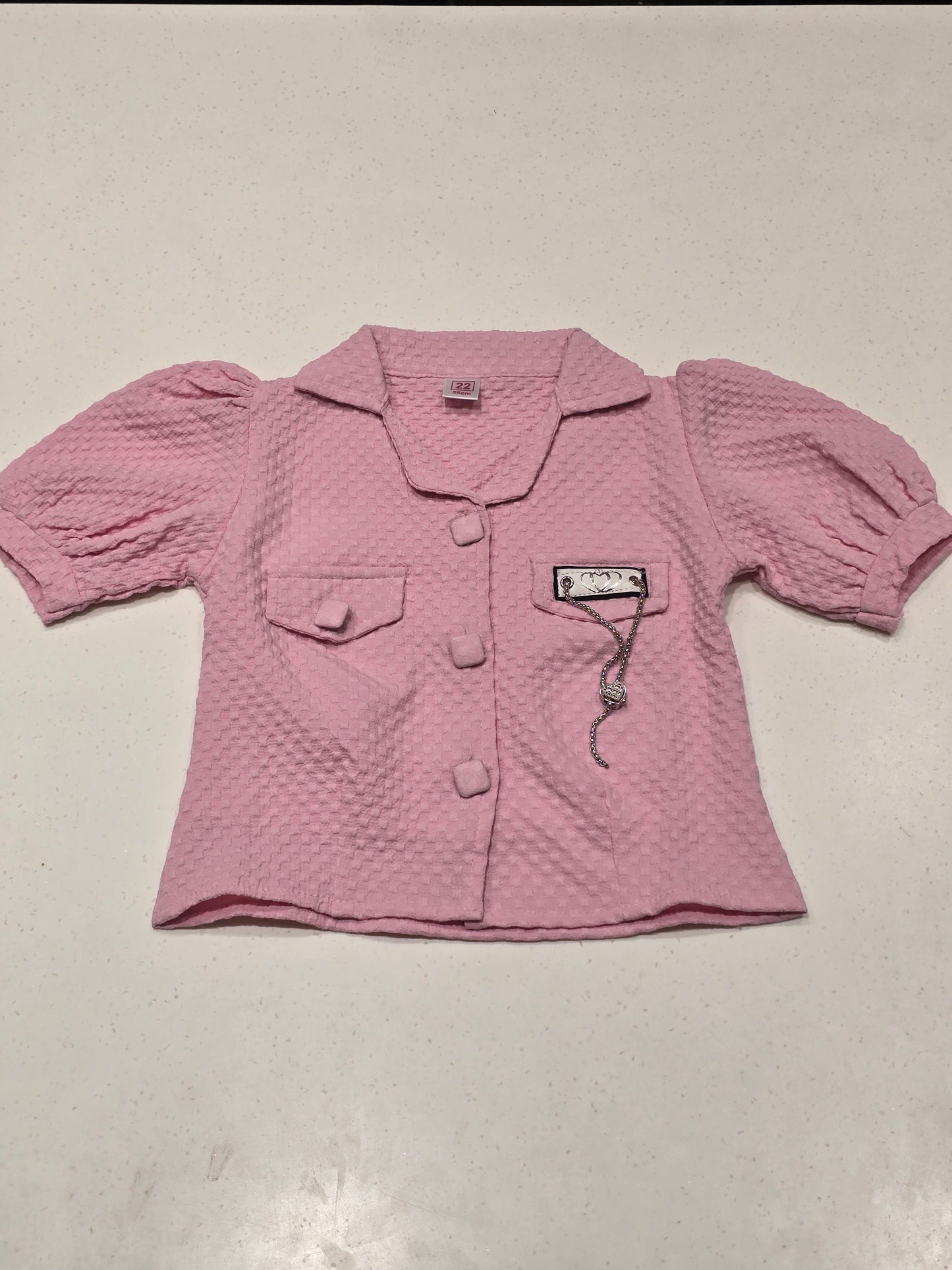 Girls Stretchable Brooch Buff Sleeve T Shirt