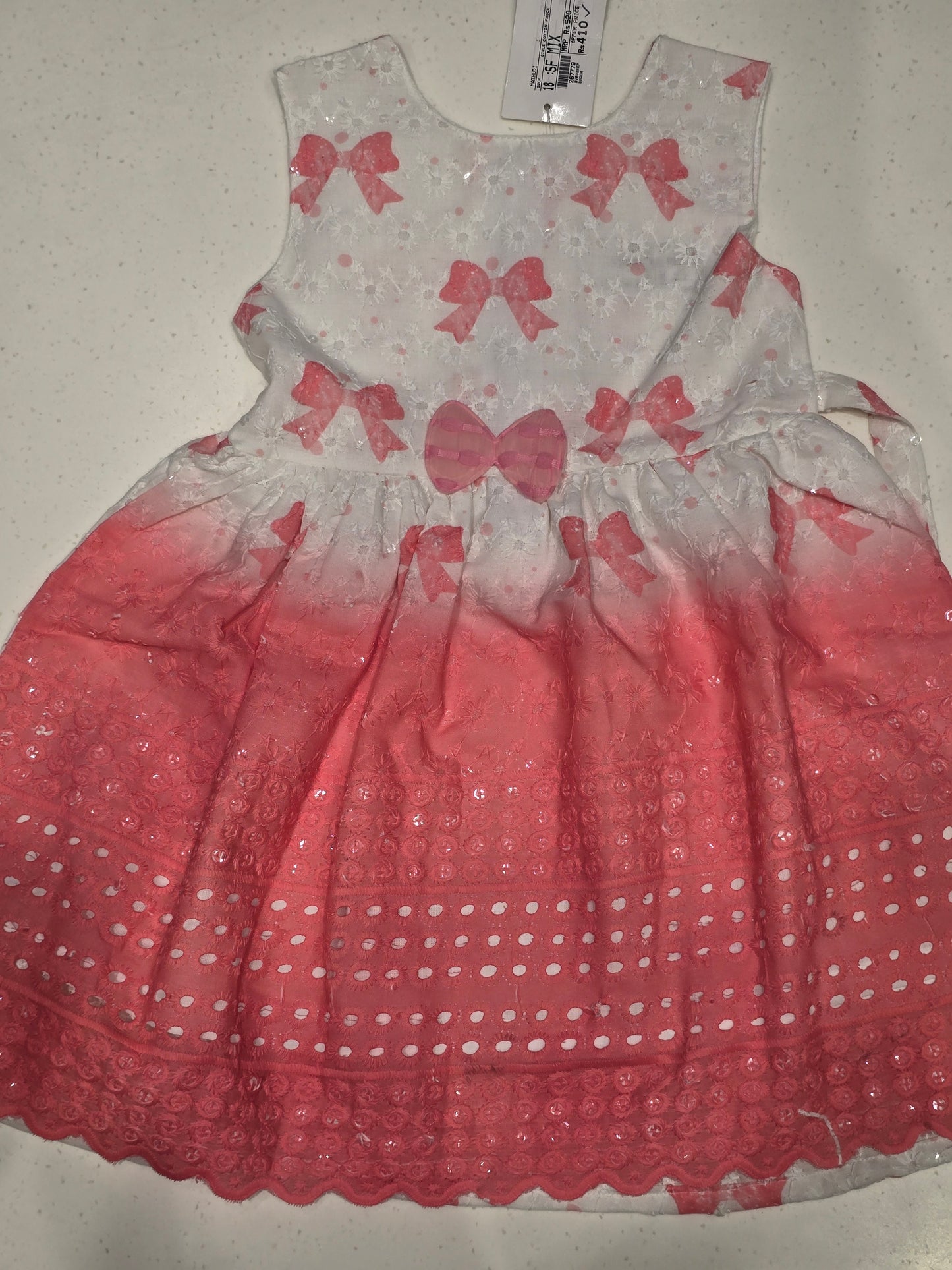 Cotton material dual shade baby frock with cute bow