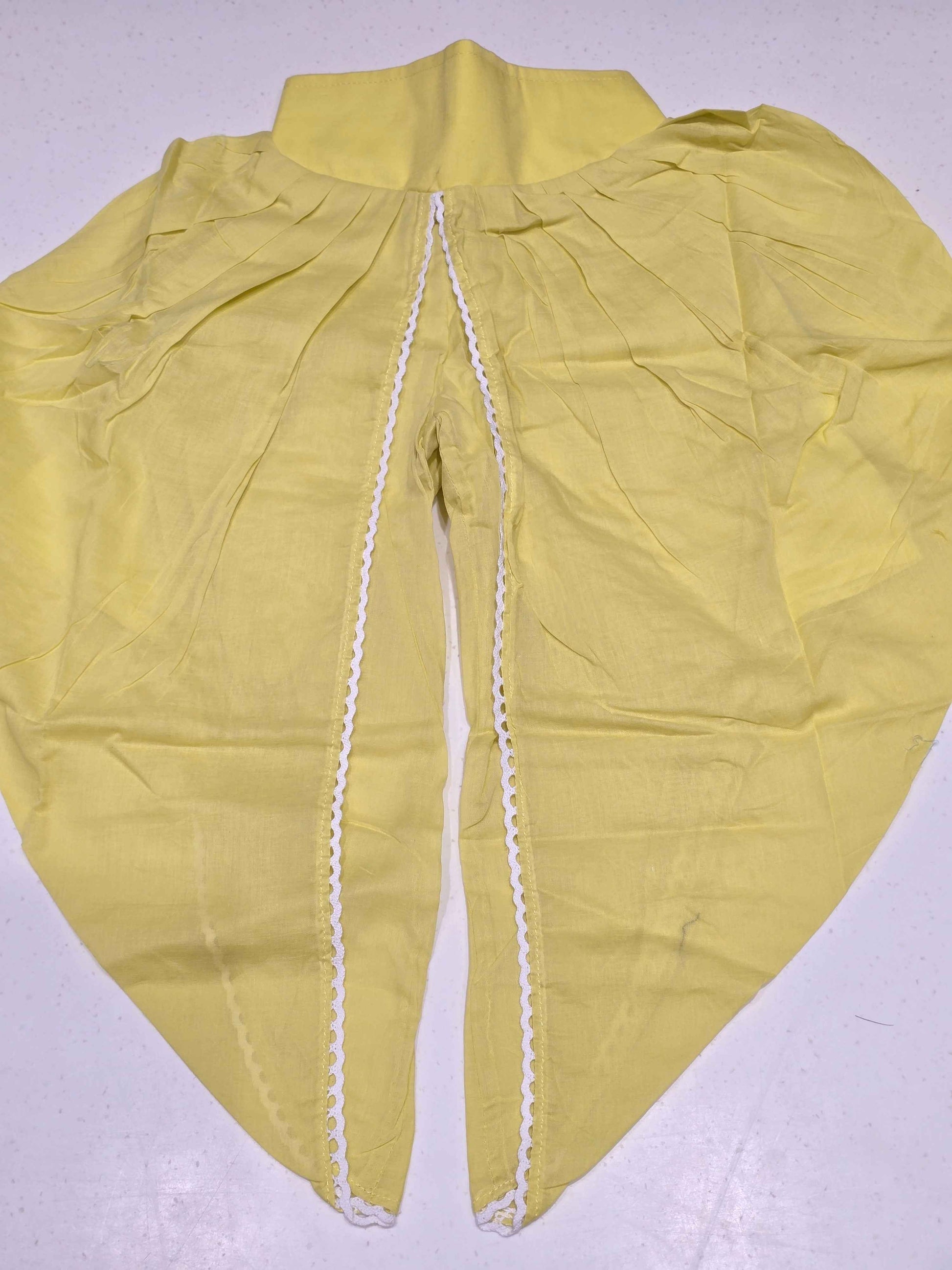 Lemon Yellow Chanderi Silk Patiala Set for Girls with White Thread Embroidery