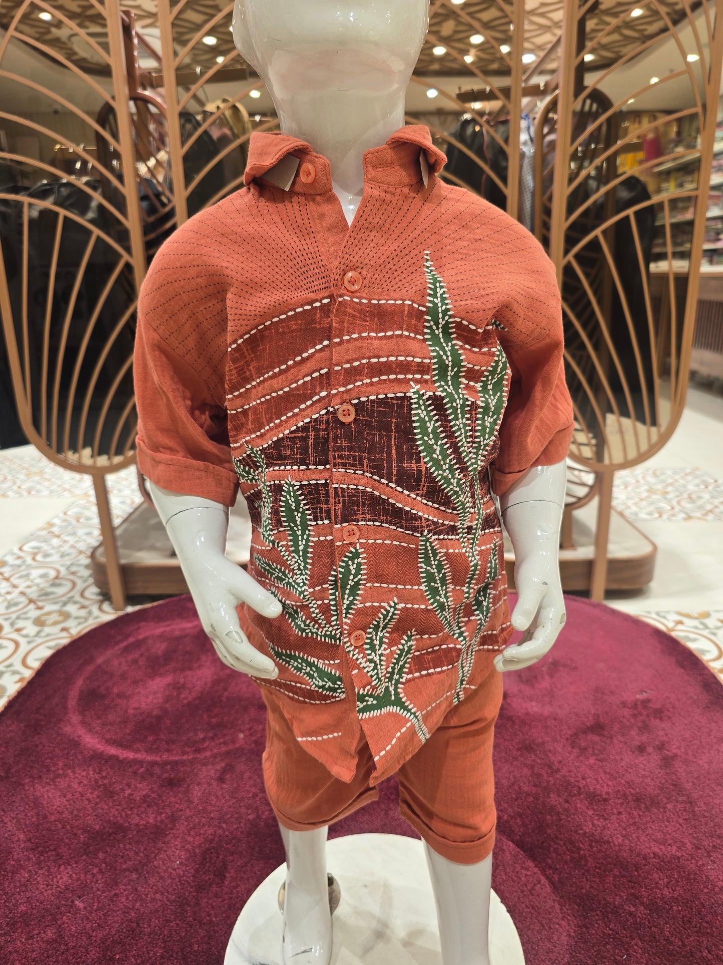 Rust Orange Linen Cotton Capri Set for Boys