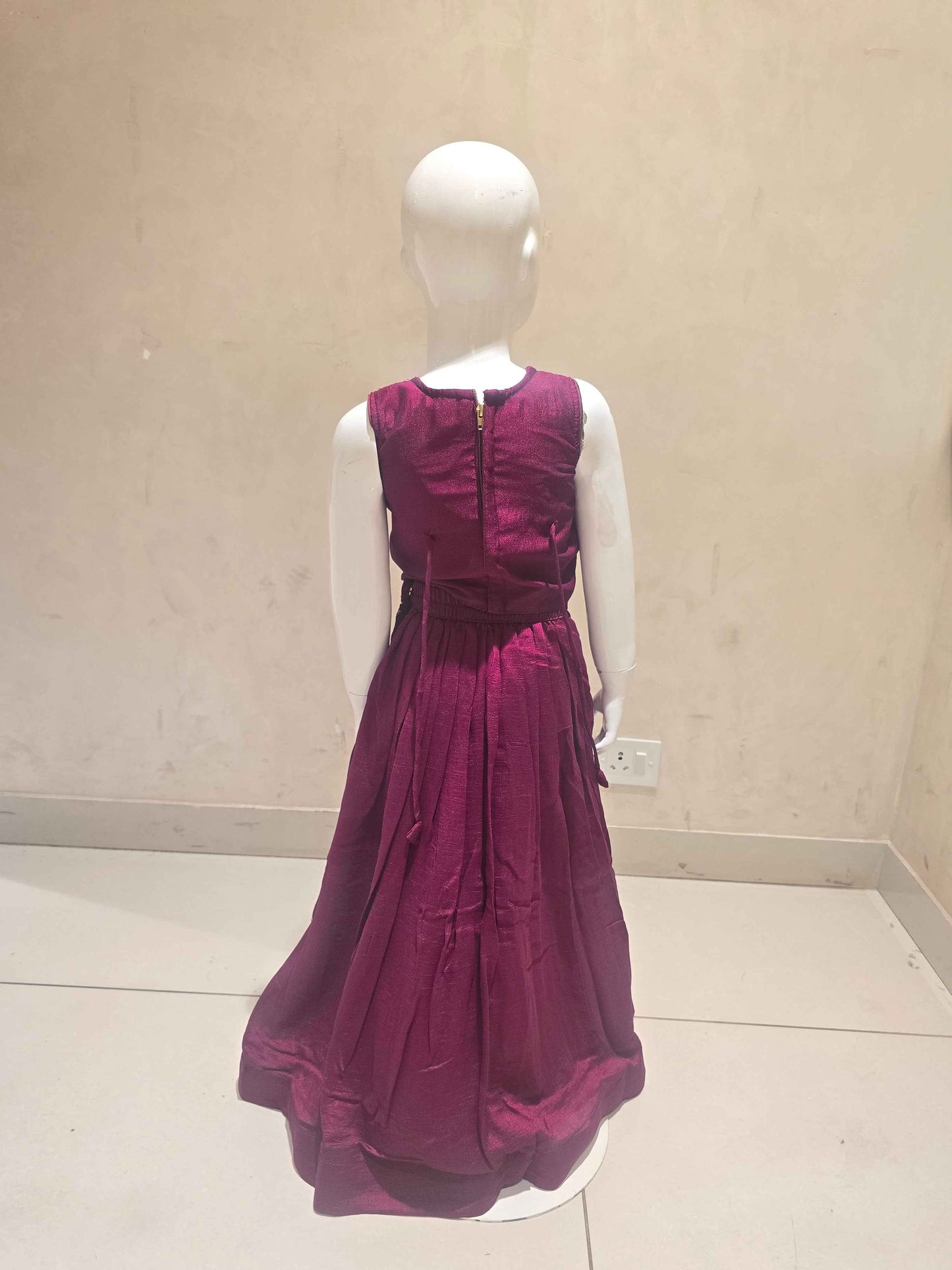 Maroon Crepe Silk Ghagra Choli for Girls