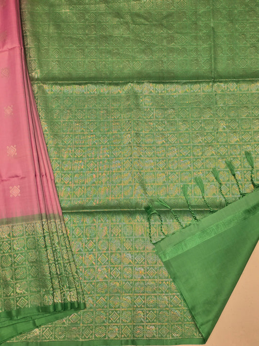 Pure Kanjivaram soft silk green with gray color and rich pallu