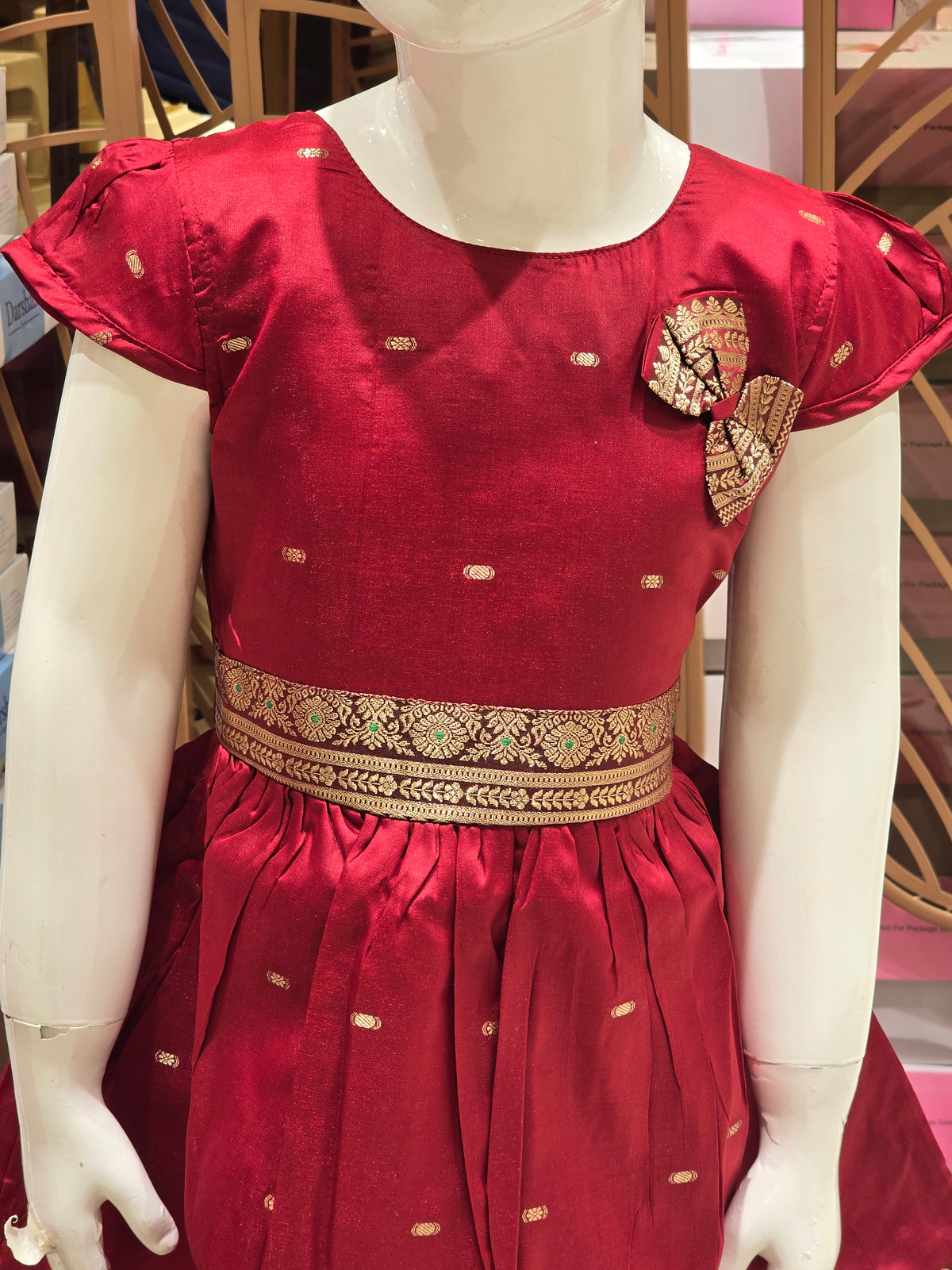 Traditional Red Cotton Ethnic Frock for Girls