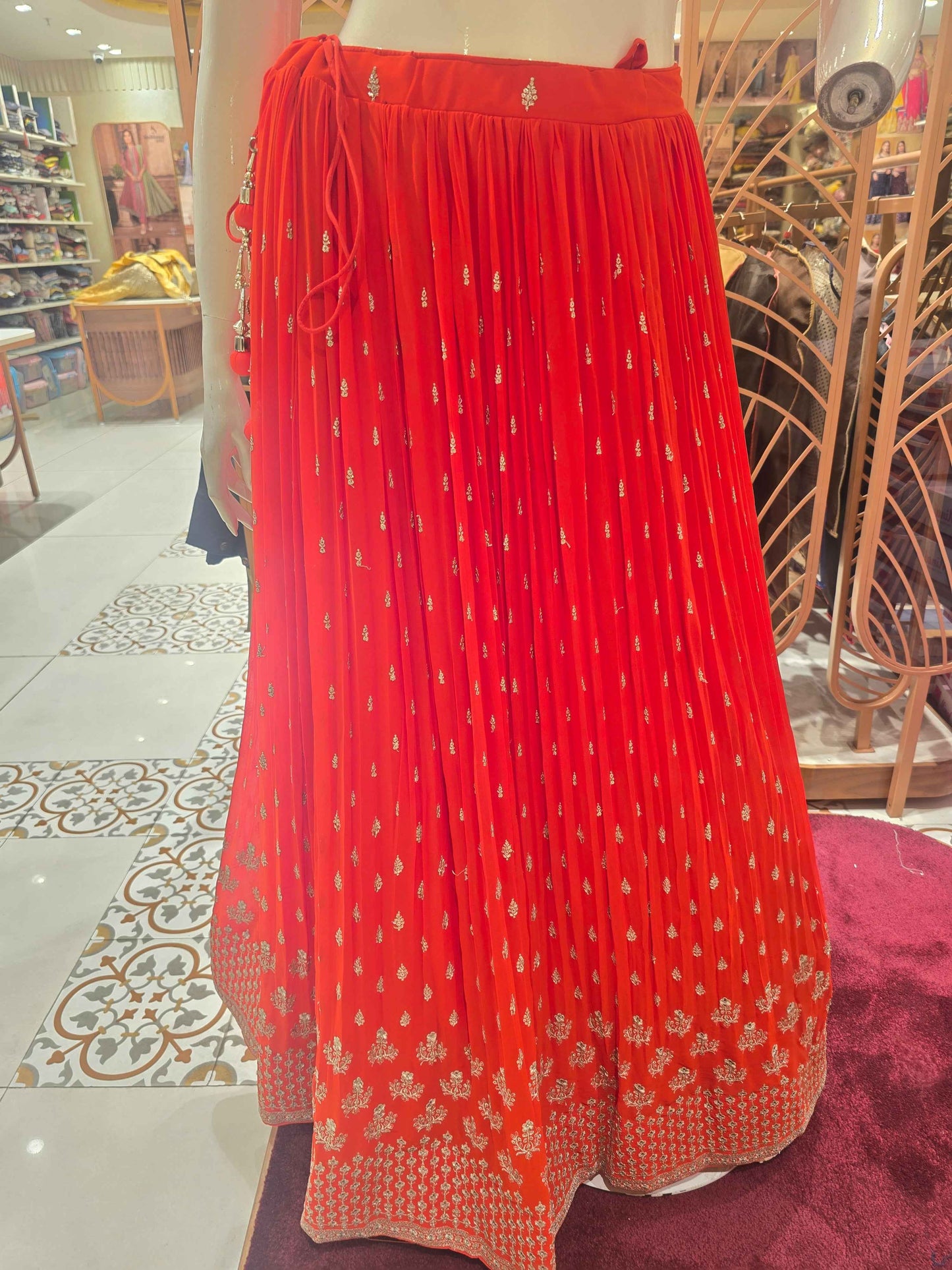 Women Orange Georgette Lehenga Set