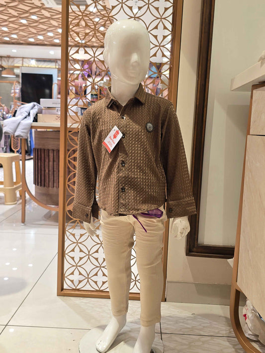 Imported Material brown with beige color outfit for little boy