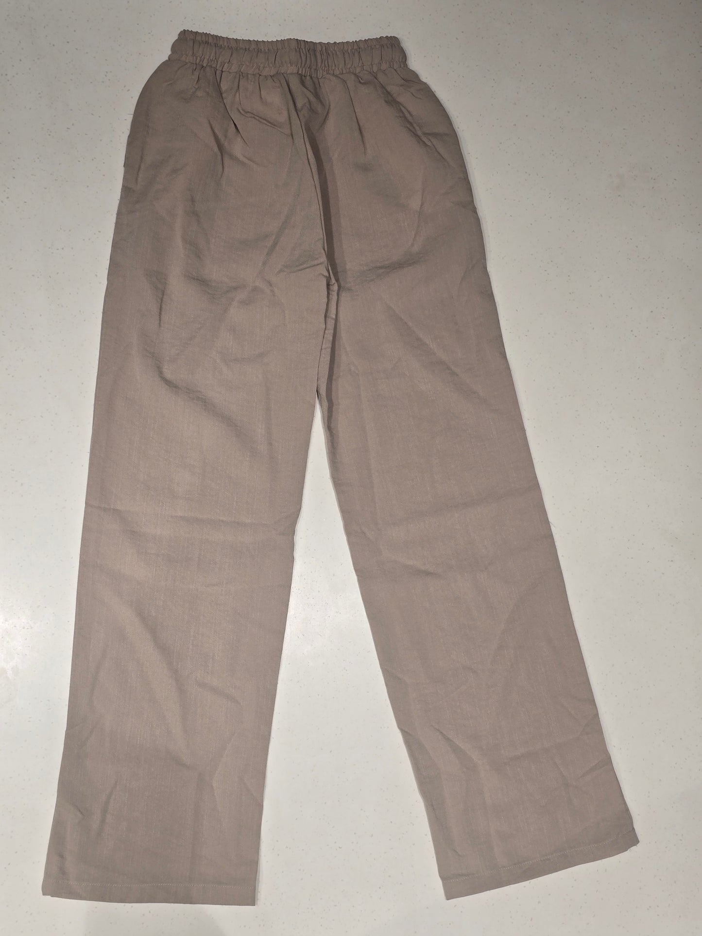 Beige Cotton Linen Wide-Leg Trousers for Girls