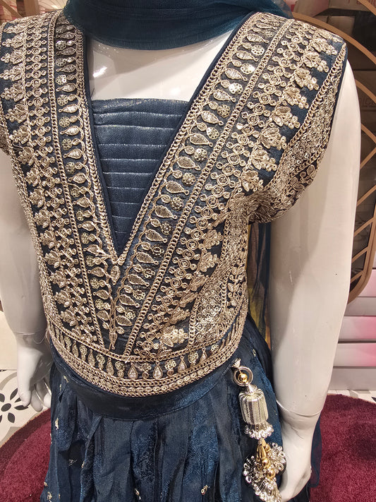 Tissue Silk Ghagra Choli with Zari Butta and Zari Work Top (3-Piece Ethnic Party Wear)