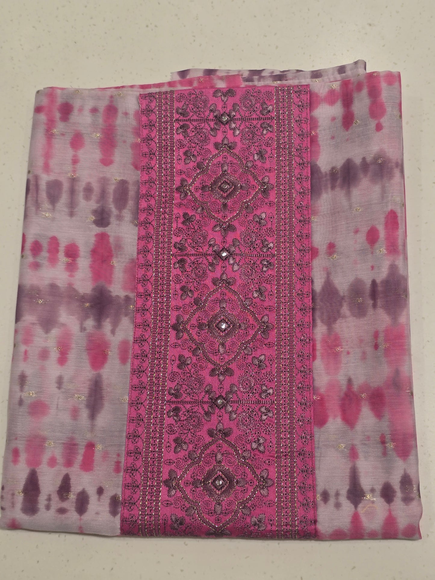 Pink White Semi Cotton Dress Material