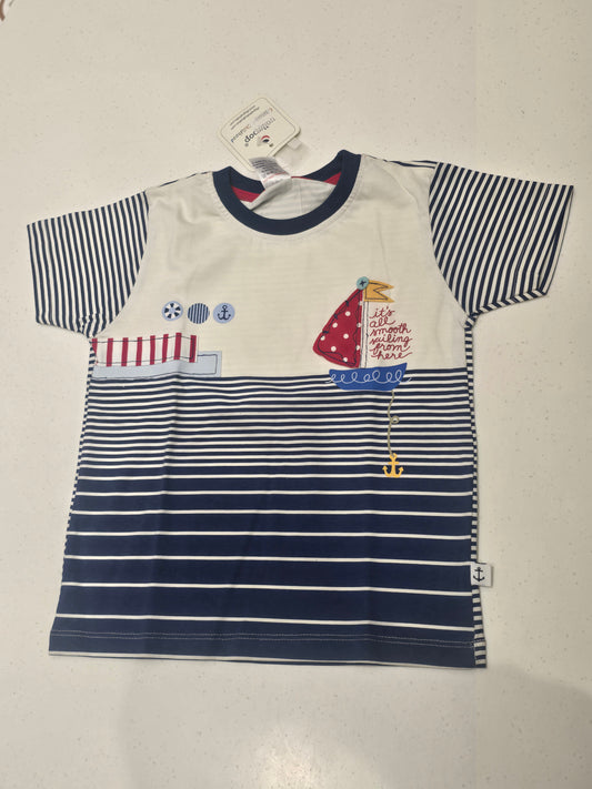 White & Blue Boys' Cotton 2-Piece Nautical Graphic T-Shirt & Pants Set