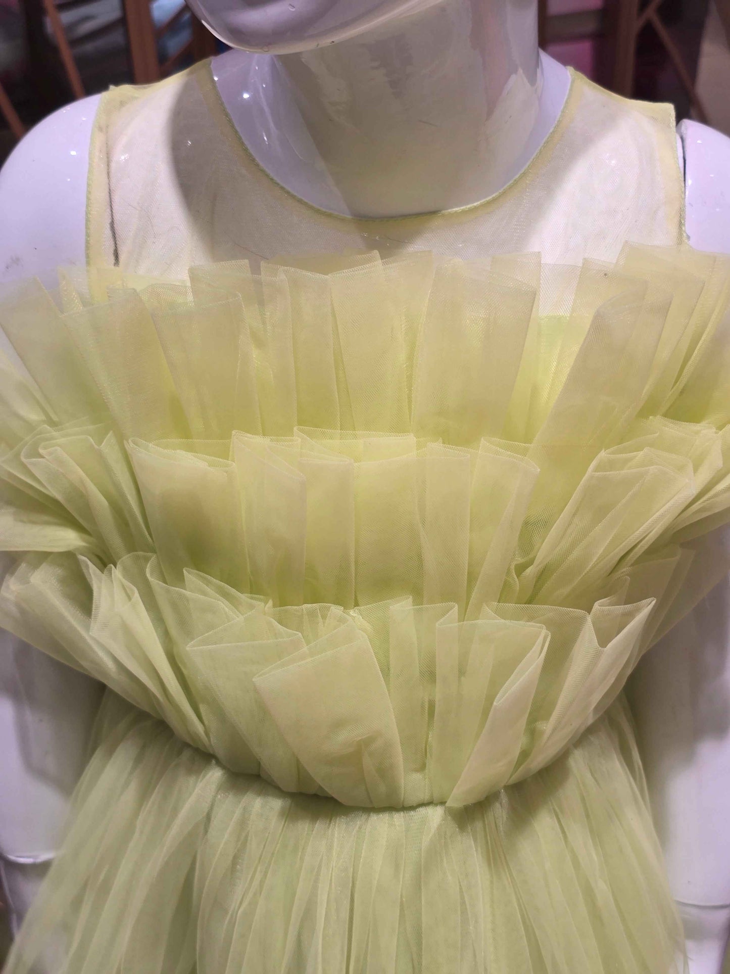Girls Light Green Knitted Designer Neck Gown
