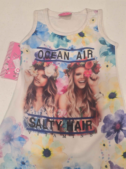 Printed cotton material top for girl with round neck