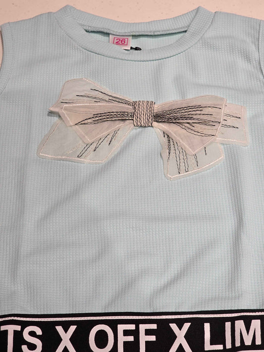 sky blue sleeveless hosiery outfit