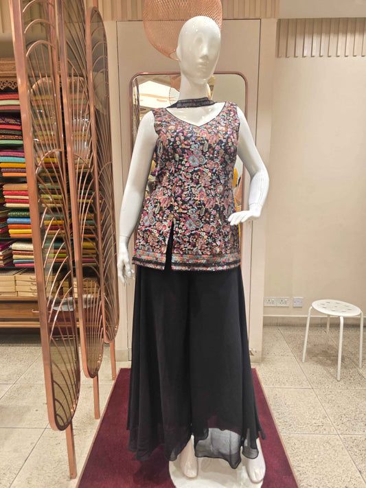 Shiffon georgette material black colour sharara