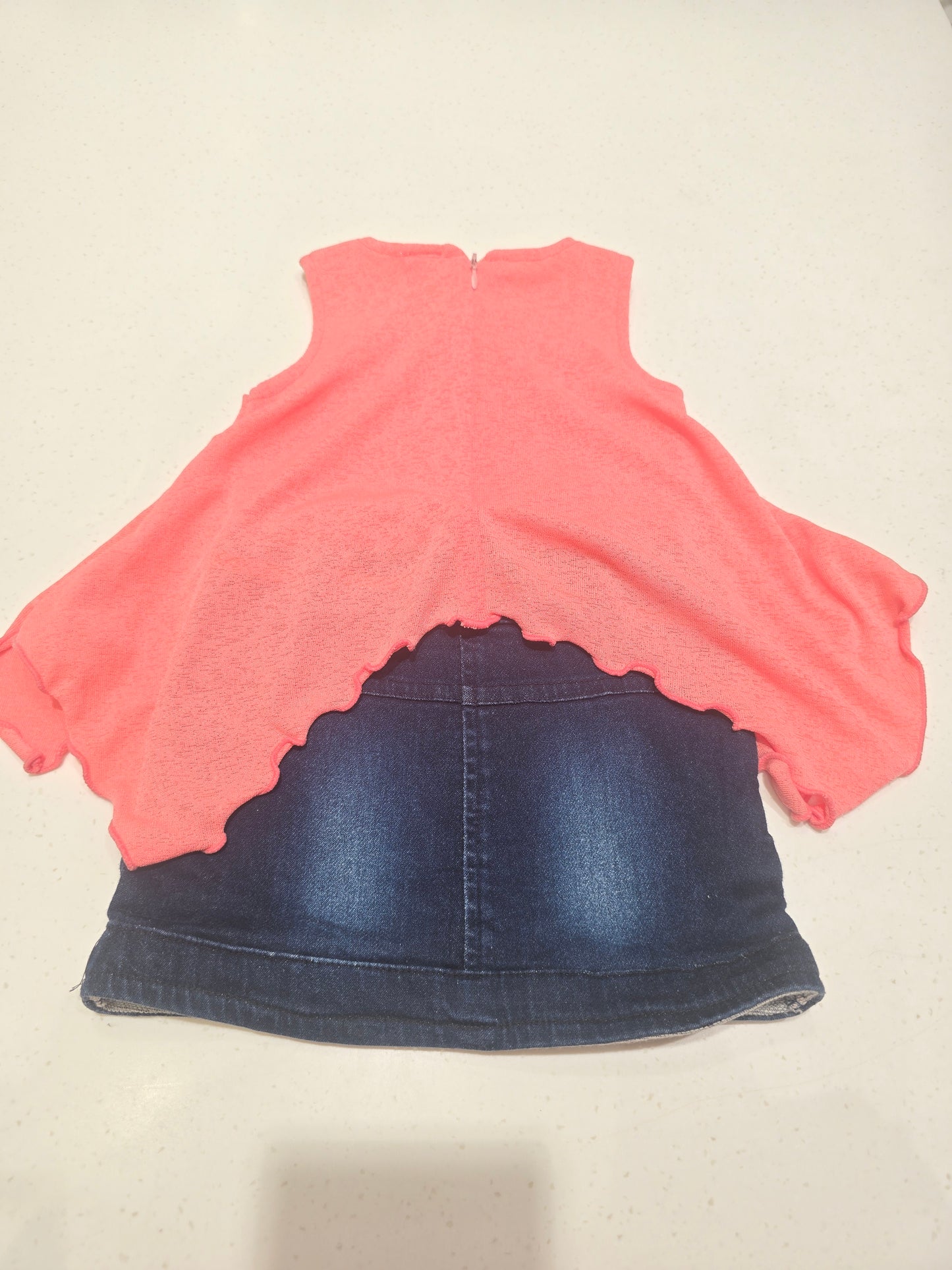 Baby Girl Peach Hosiery Top with Denim Skirt