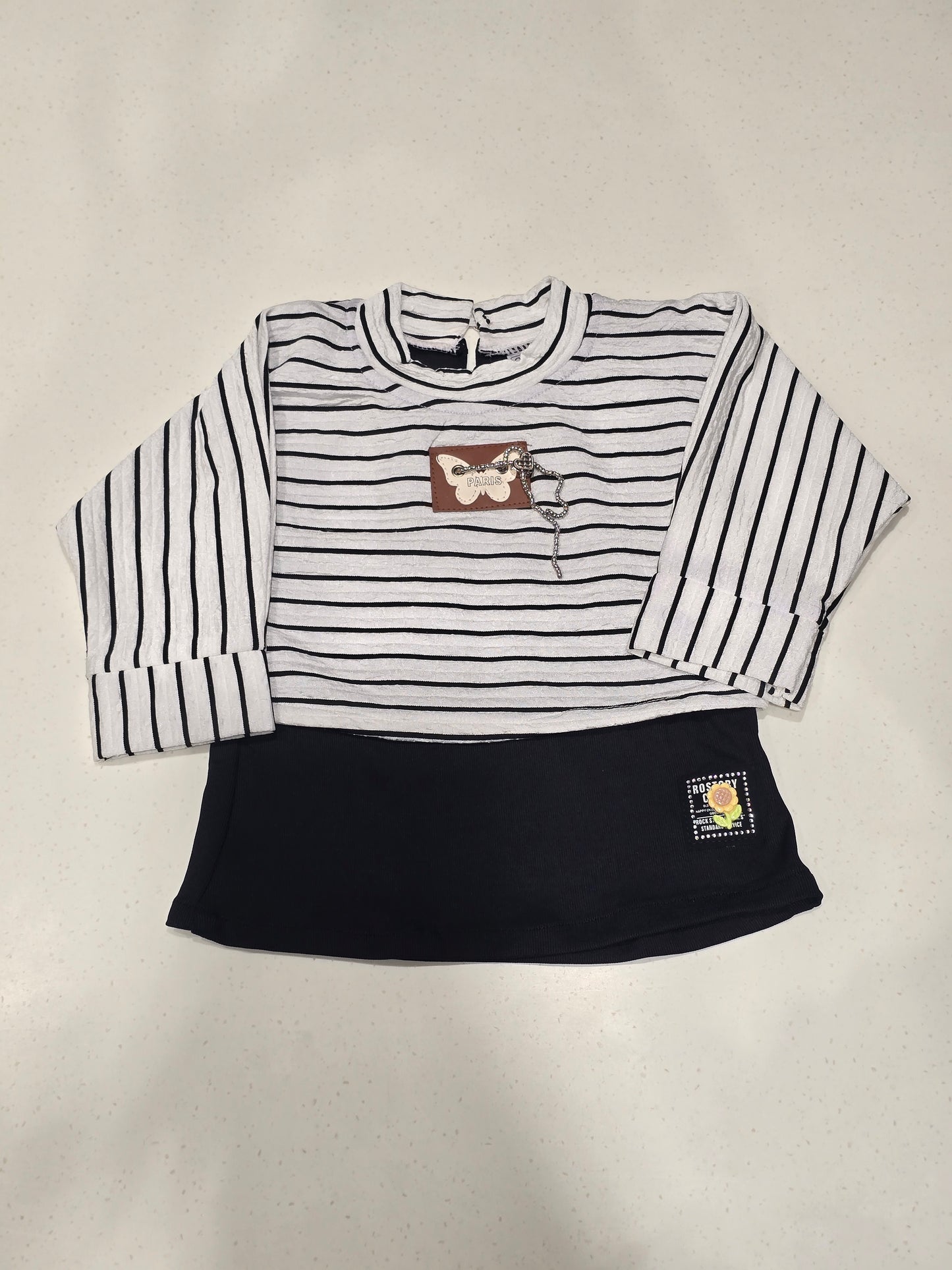 Black & White Two-Piece Cotton Blend Outfit for Girls