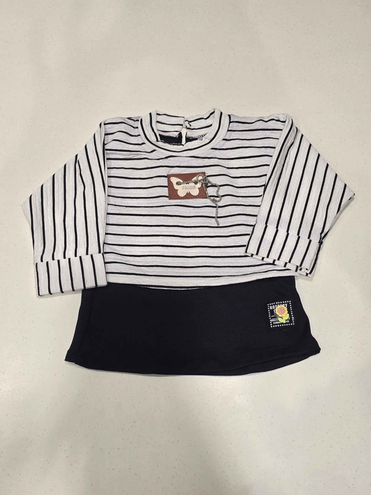 Black & White Two-Piece Cotton Blend Outfit for Girls