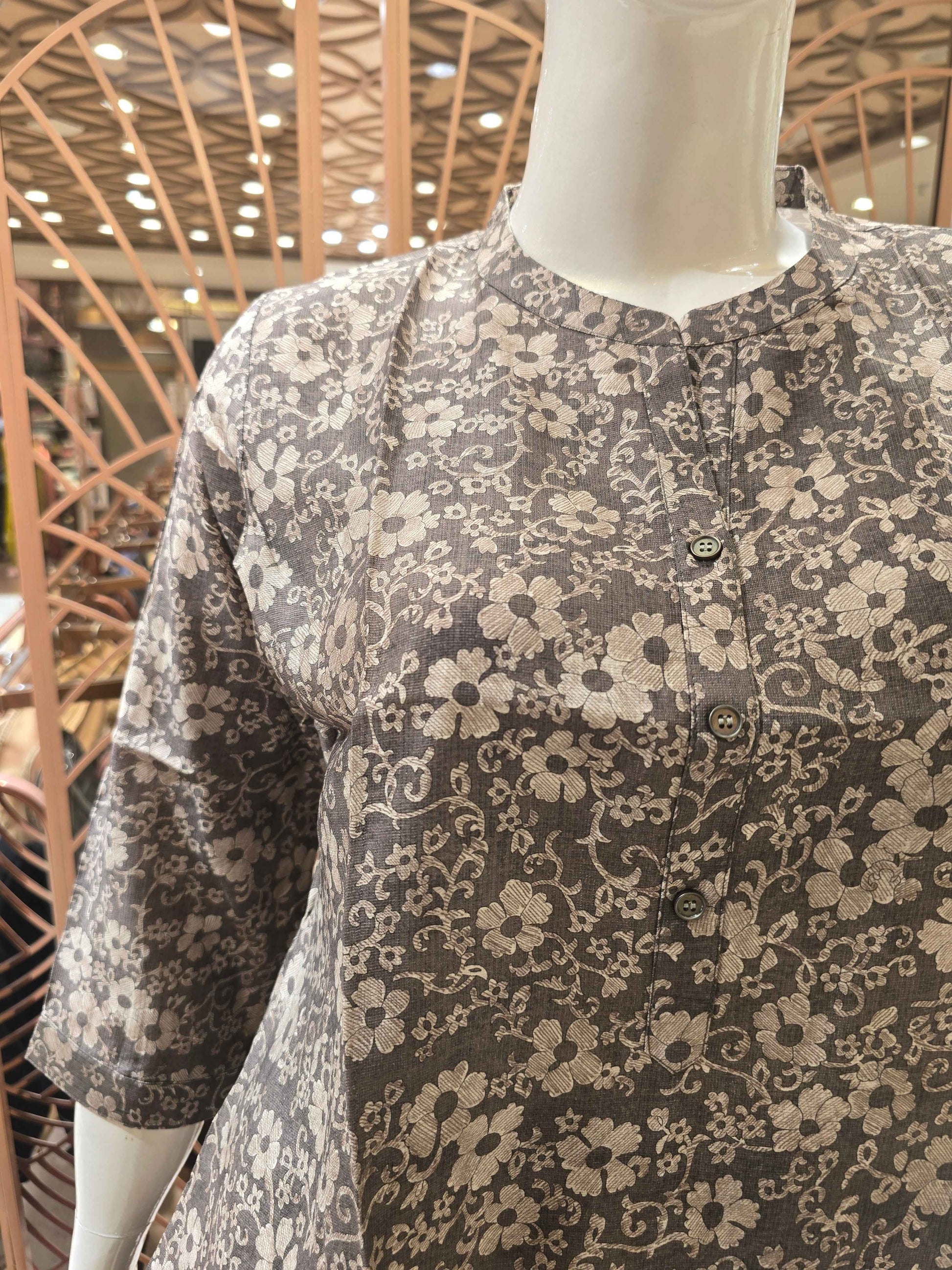 Printed Cotton material gray based shorts single kurta