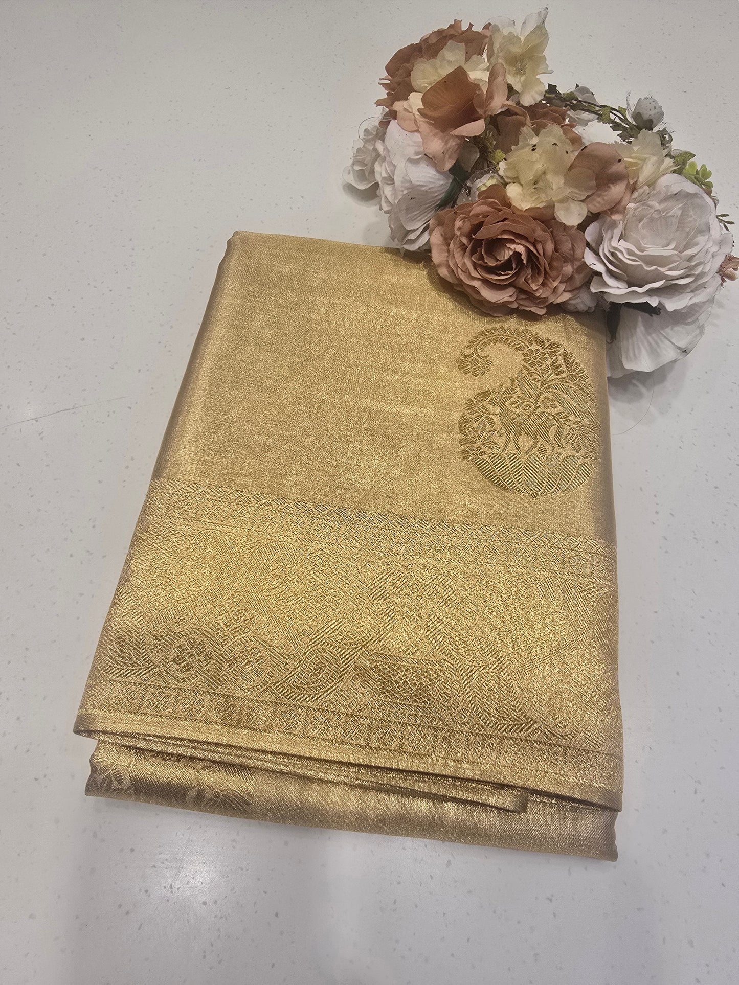 Semi Soft Tissue Silk Saree with Traditional Border, Rich Pallu & Rudrakshi Butta Design | Festive & Wedding Wear