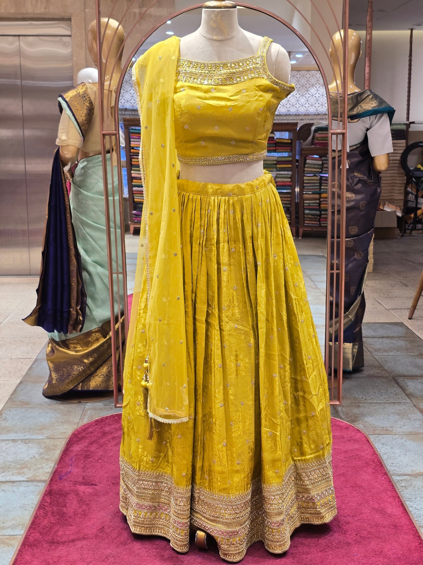 Lemon Yellow Tissue Lehenga Set