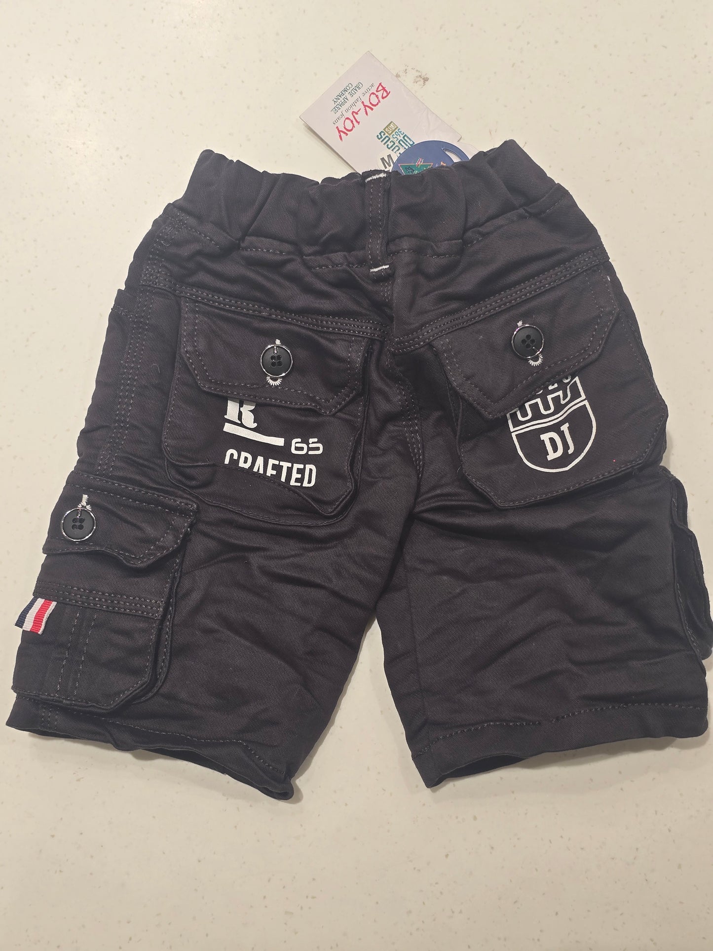 Baby Boys Black Corduroy Cargo ¾ Shorts